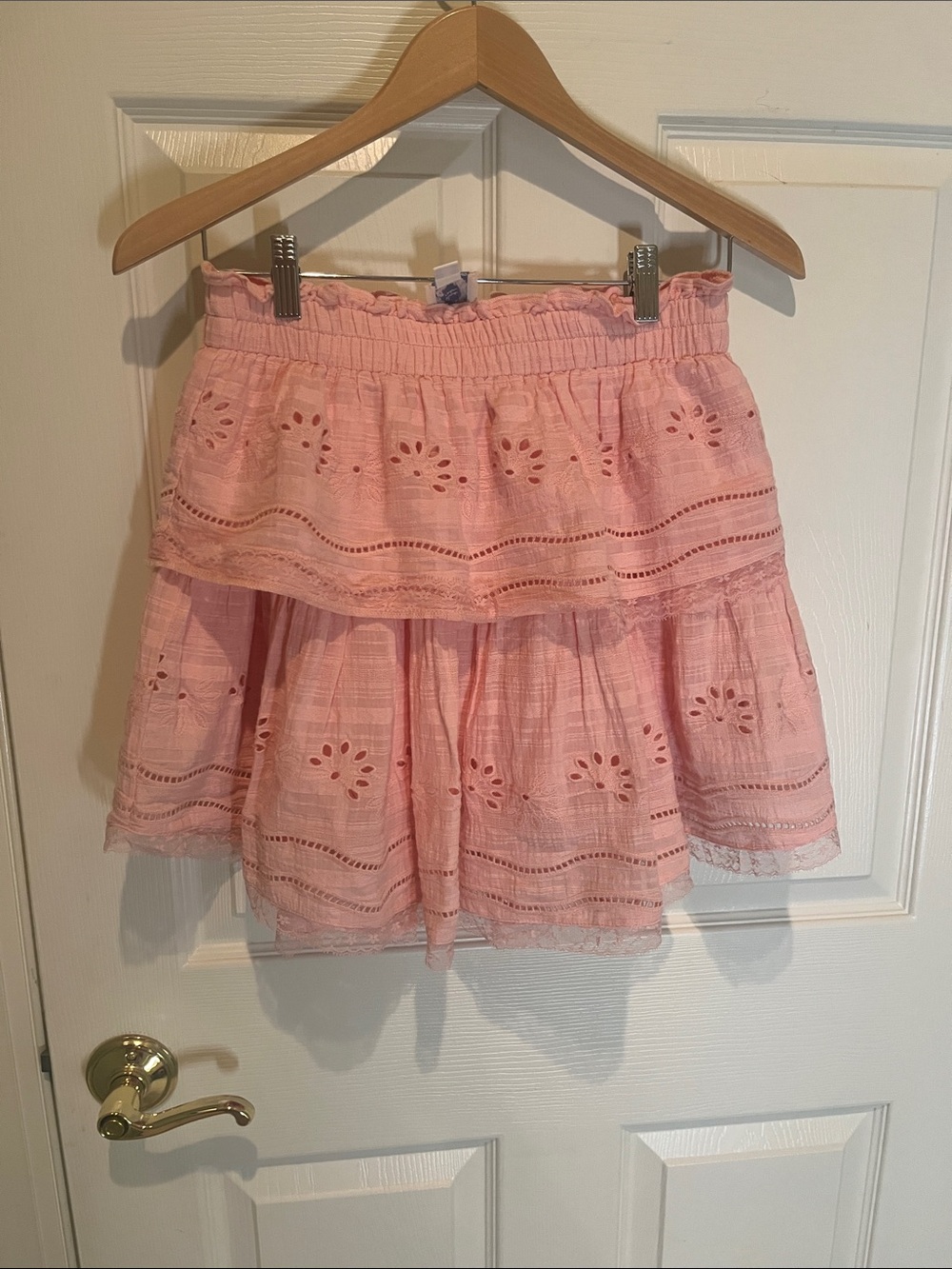 Pink Eyelet Tiered Mini Skirt